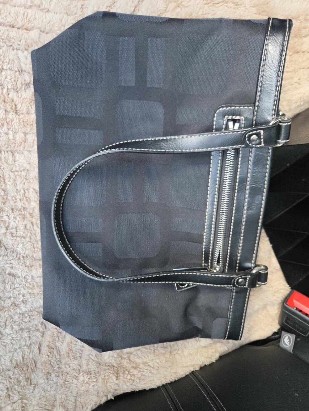 Nine West Black Geometric Jacquard Shoulder Tote Bag Purse Silver Hardware